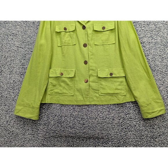 Y2K Courtenay Linen Jacket Size 18W Chore Barn Cargo Boho Artsy Vacation Green - Picture 4 of 12